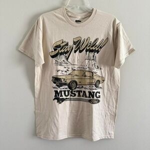 Ford Mustang beige Graphic Tee Men's size SMALL Hybrid Apparel NEW